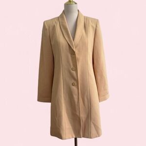Vintage Courtenay Butter Yellow‎ Long Blazer Coat Gold Buttons White Stitching 6